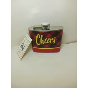 5 Oz Cheers Flask Stainless Steel Red Plaid Christmas Theme Small